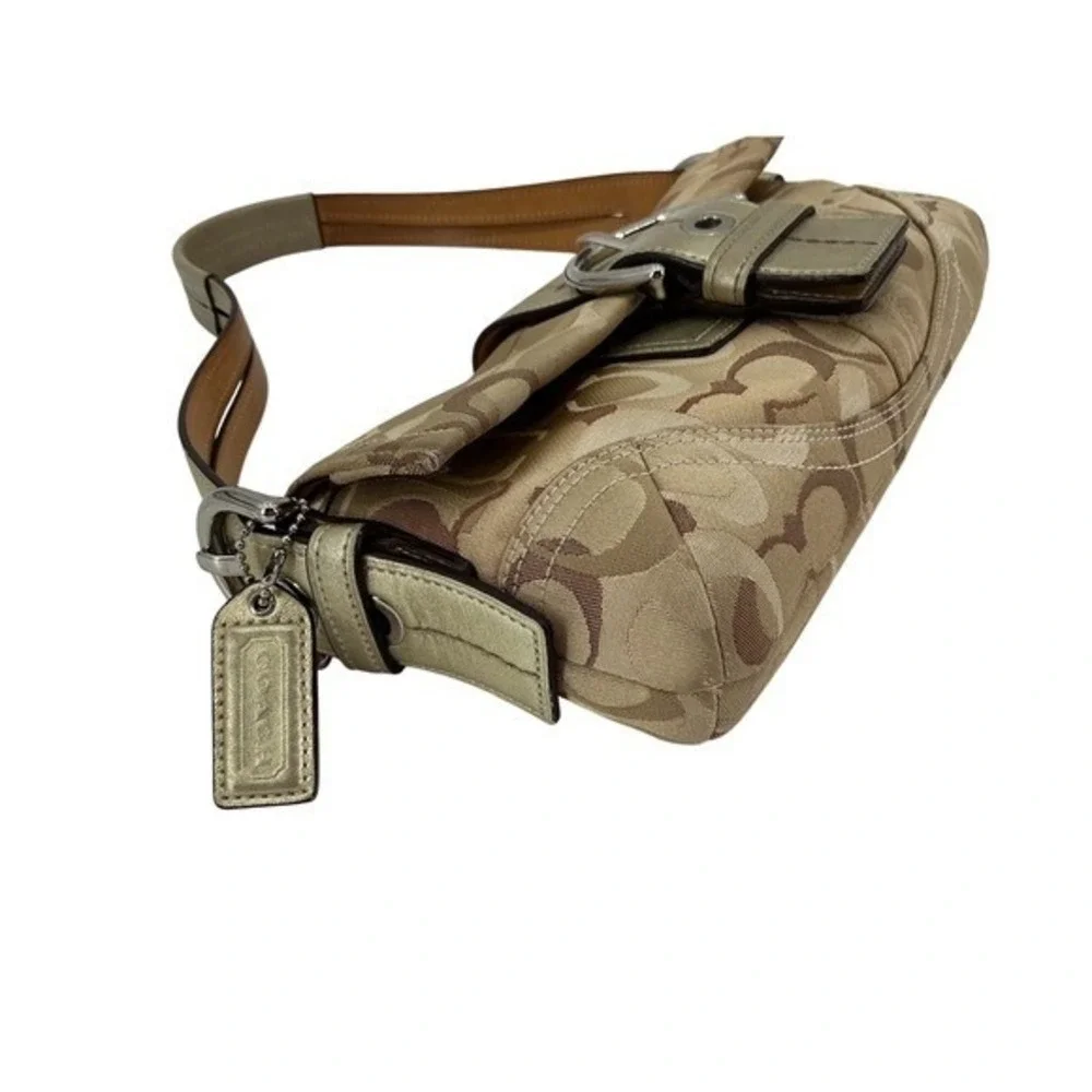 Coach Khaki Gold Signature Baguette Shoulder Bag &‎ Matching Wallet Set - Picture 10 of 13